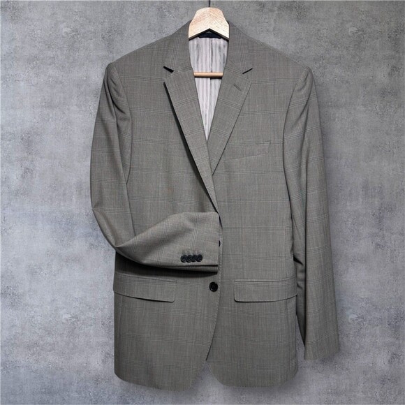 BANANA REPUBLIC Mens Blazer 38R Gray Sport Coat 2-Button Jacket Wool Windowpane - Picture 1 of 14